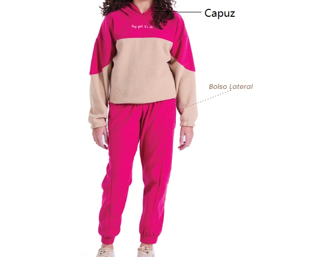 Conjunto Trin Juvenil Feminino Bouclé Capuz Calça
