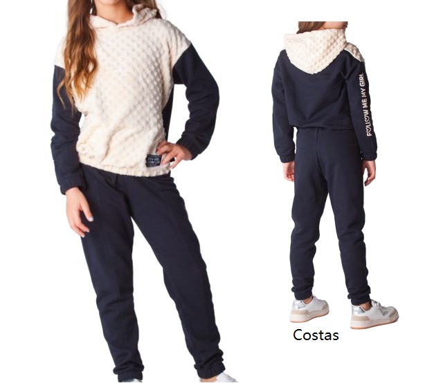 Conjunto Minhaflor Juvenil Feminino Moletom Peluciado Poá Capuz