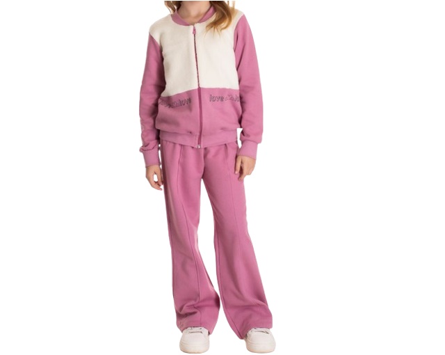 Conjunto Semprekids Infantil Feminino Moletom Peluciado Wide Leg