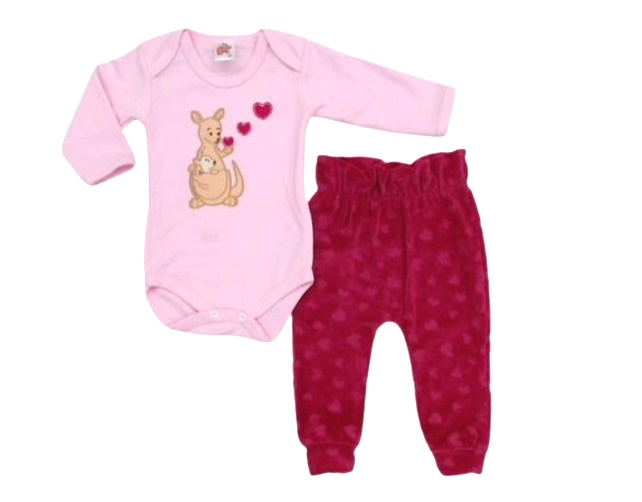 Conjunto Babybee Bebe Feminino Manga Longa Suedine Calça Body