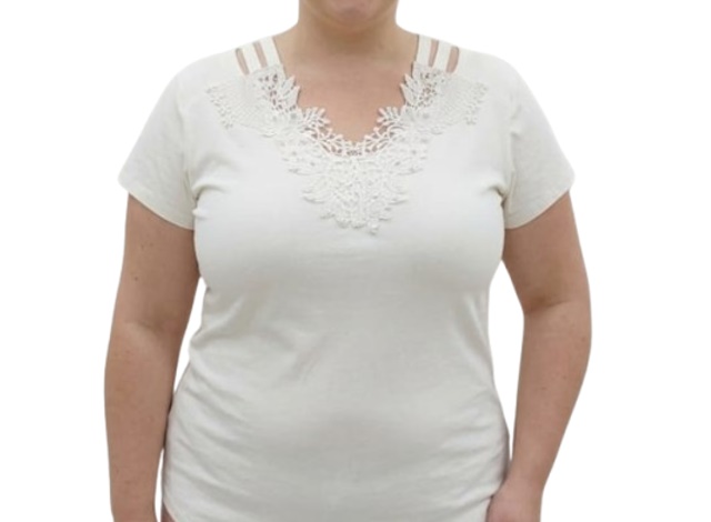 Blusa Vaph Adulto Extra Grande Feminina Manga Curta Viscolycra Guipir Pérolas