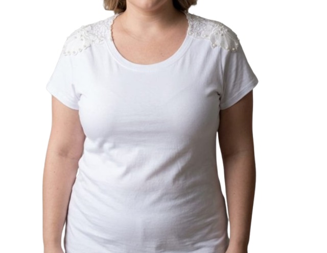Blusa Vaph Adulto Extra Grande Feminina Manga Curta Viscolycra Guipir Pérolas