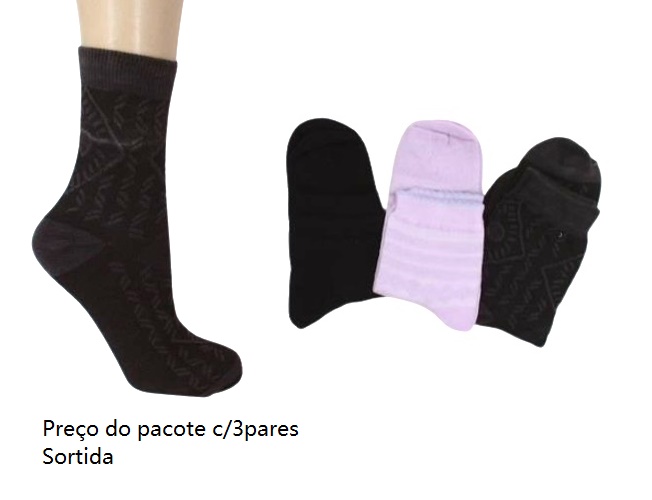 Meia Bf Adulto Feminina Algodão Soquete Trabalhada (c/3)