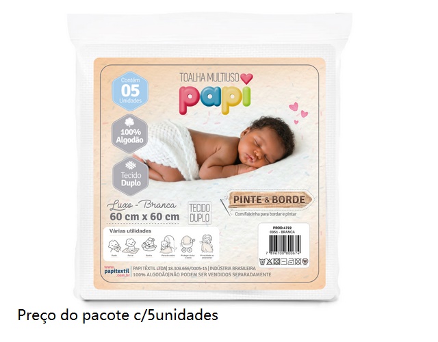 Toalha-multiuso Papi Bebe Fralda Lisa 60x60cm (c/5