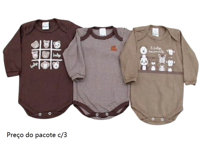 Body Petutinha Bebe Masculino Manga Longa Suedine (c/3)