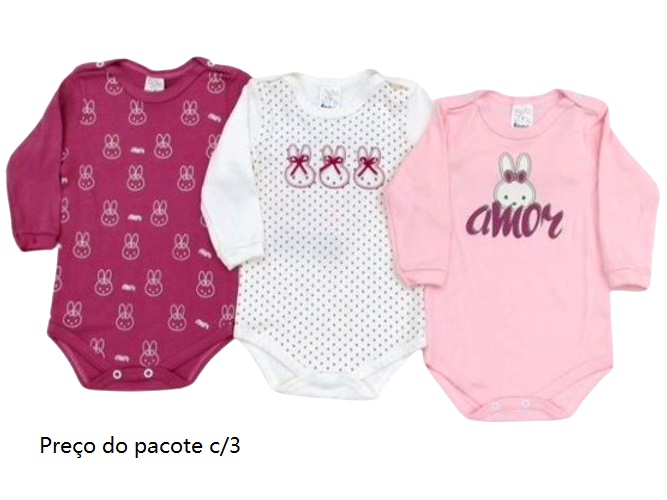 Body Petutinha Bebe Feminino Manga Longa Suedine (c/3)