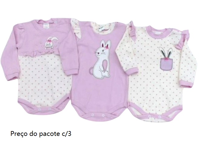 Body Petutinha Bebe Feminino Manga Longa Suedine (c/3)