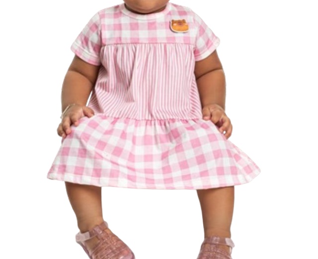 Vestido Livy Bebe Manga Curta Malha Xadrez