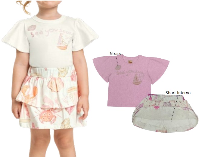 Conjunto Livy Primeiros Passos Feminino Manga Curta Malha Saia