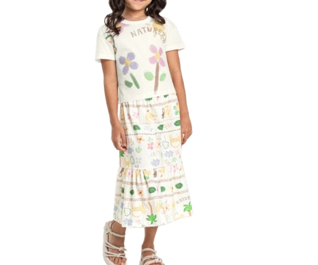 Conjunto Livy Infantil Feminino Manga Curta Malha Saia Midi