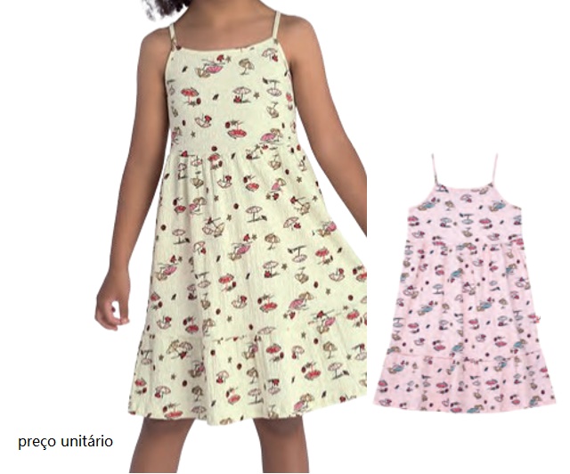 Vestido Duduka Infantil Alça Cotton Ana Ruga Estampado