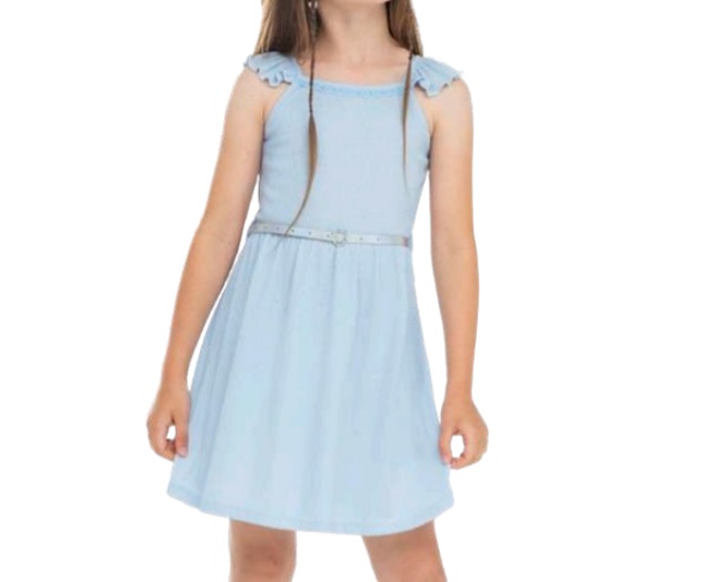Vestido Lecimar Infantil Regata Malha Canelada Cinto