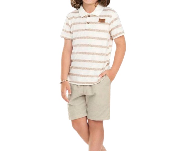 Conjunto Lecimar Infantil Masculino Manga Curta Malha Gola Polo