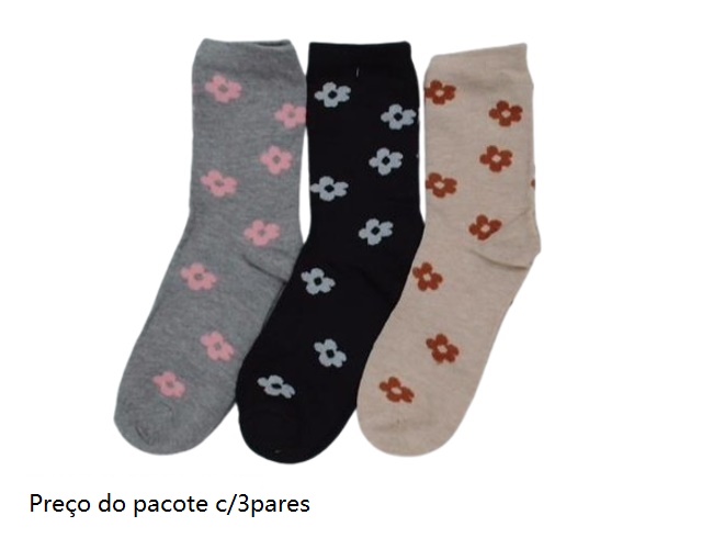 Meia Bestsocks Adulto Feminina Poliéster Cano Médio (c/3)