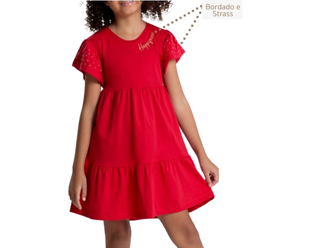 Vestido Pitiluka Infantil Manga Curta Malha Strass