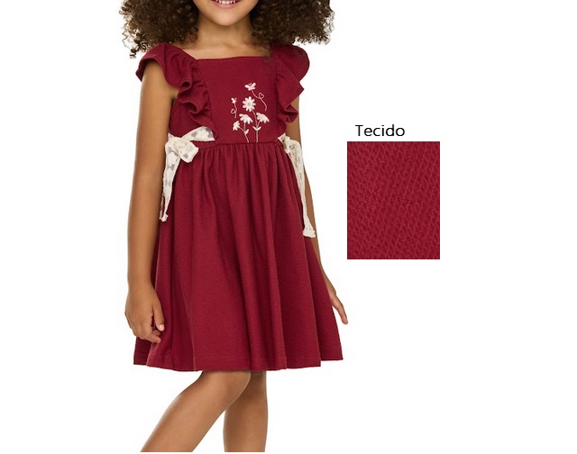 Vestido Angero Infantil Regata Malha Trabalhada Bordado