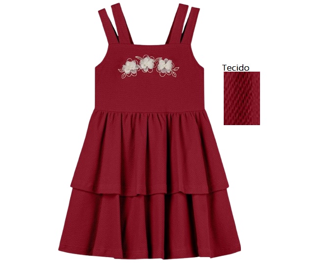 Vestido Angero Juvenil Regata Malha Trabalhada Bordado