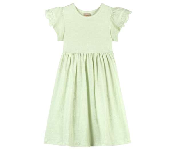 Vestido Angero Juvenil Manga Curta Malha Trabalhada Bordado