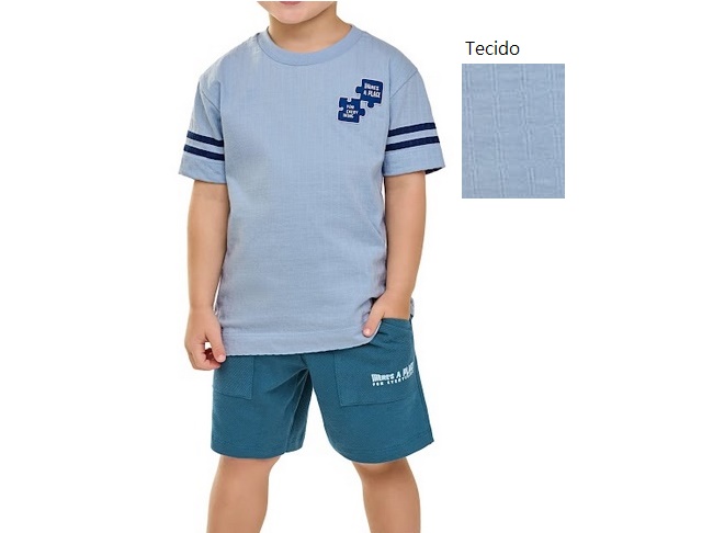 Conjunto Angero Infantil Masculino Manga Curta Malha Trabalhada