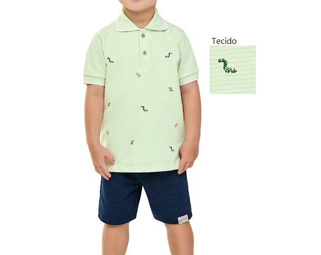 Conjunto Angero Infantil Masculino Manga Curta Malha Trabalhada G.po