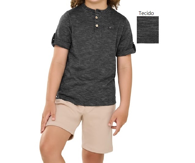 Conjunto Angero Juvenil Masculino Manga Curta Malha Botões