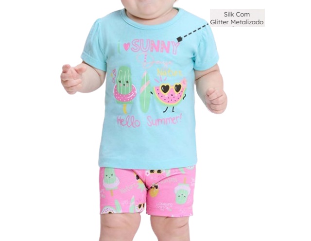 Conjunto Viston Bebe Feminino Manga Curta Malha Short