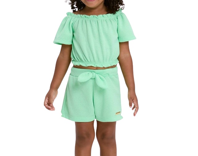 Conjunto Viston Primeiros Passos Feminino Manga Curta Jacquard Cropped
