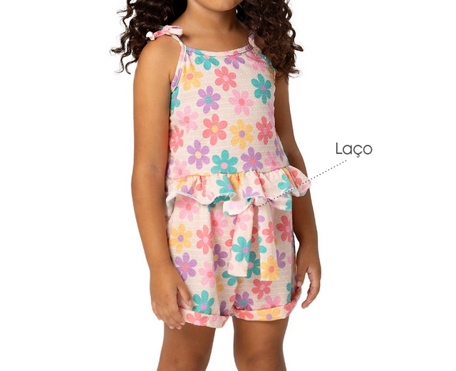 Conjunto Trin Infantil Feminino Alça Malha Ana Bola Cropped