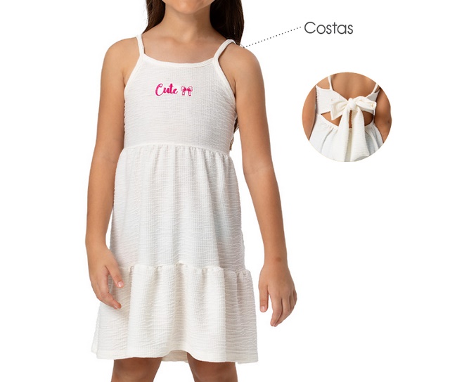 Vestido Trin Infantil Alça Anarruga Laço Costas