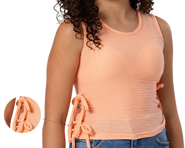 Blusa Trin Juvenil Feminina Regata Anarruga Cropped Detalhe Amarra