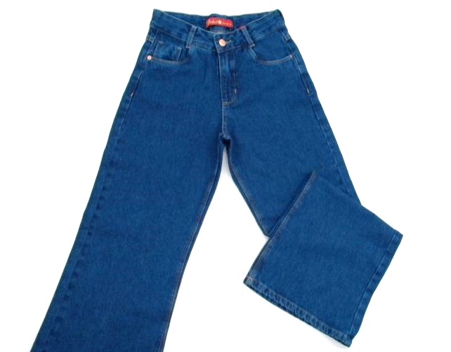 Calça Perbol Juvenil Feminina Jeans Wide Leg Bolso Cargo
