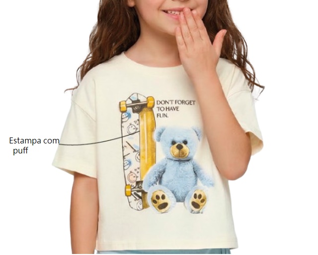 Blusa Florenzza Infantil Feminina Manga Curta Malha Cropped