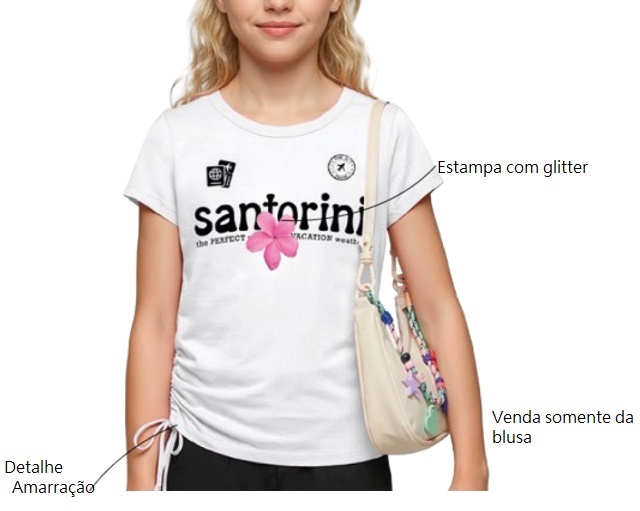 Blusa Florenzza Juvenil Feminina Manga Curta Cotton