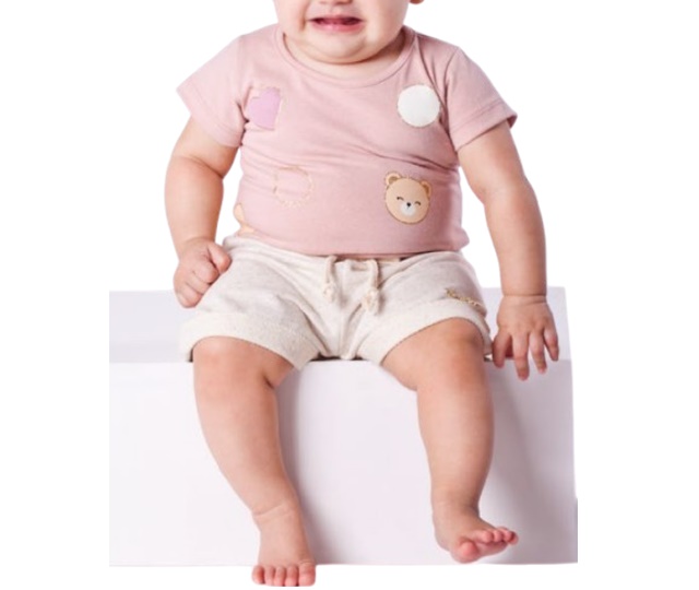 Conjunto Minhaflor Bebe Feminino Manga Curta Cotton Short
