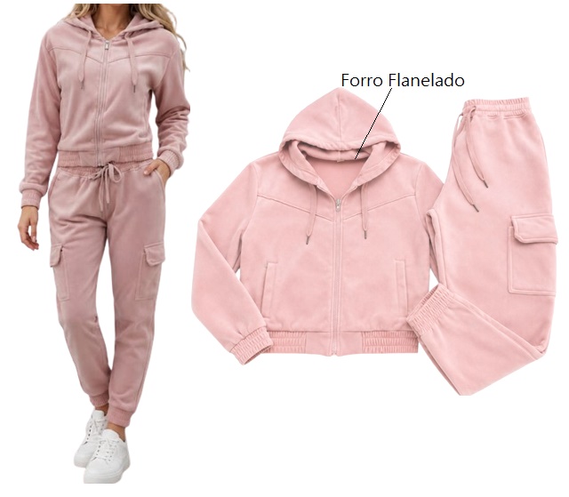 Conjunto Kopico Adulto Feminino Plush Cropped Capuz Calça