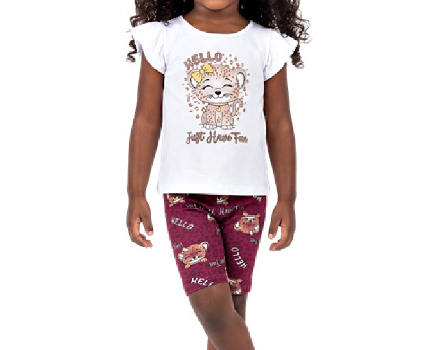 Conjunto Wkids Primeiros Passos Feminino Manga Curta Malha Bermuda