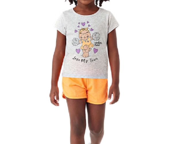 Conjunto Wkids Infantil Feminino Manga Curta Malha Short