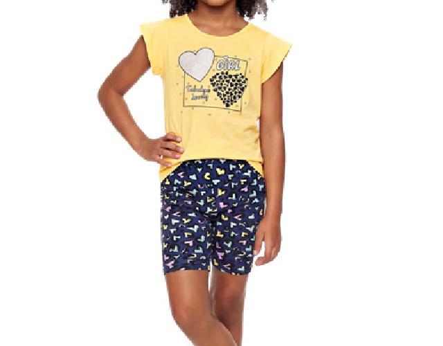 Conjunto Wkids Juvenil Feminino Manga Curta Malha Bermuda