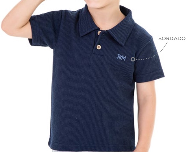 Polo Jaki Primeiros Passos Masculino Manga Curta Malha Waffer Botão