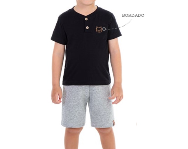 Conjunto Jaki Primeiros Passos Masculino Manga Curta Malha Botão
