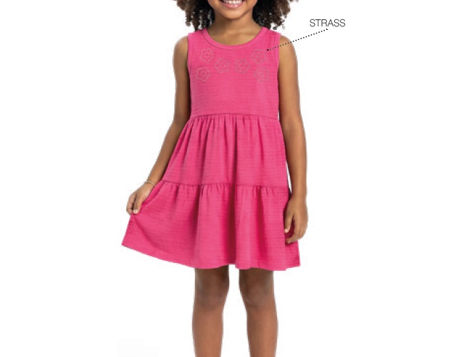 Vestido Bichobagunça Infantil Regata Malha Poá Strass