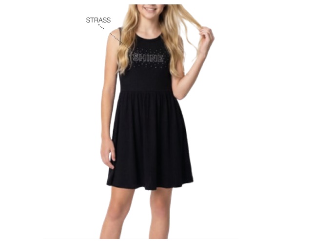 Vestido Bichobagunça Juvenil Regata Malha Canelada Strass