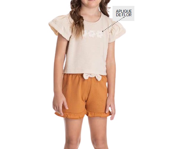 Conjunto Pimentinha Infantil Feminino Manga Curta Malha Poá Short