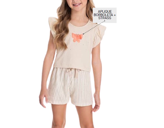 Conjunto Pimentinha Infantil Feminino Manga Japonesa Malha Cropped