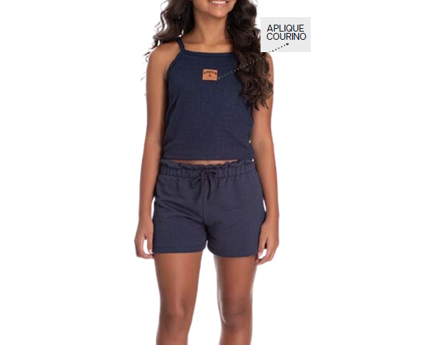 Conjunto Pk Juvenil Feminino Alça Malha Canelada Short