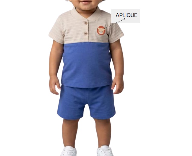 Conjunto Pimentinha Bebe Masculino Manga Curta Malha Botão
