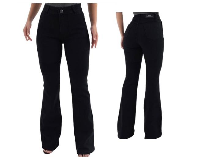 Calça Vivlon Adulto Feminina Sarja Black Lycra Flare