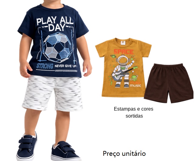 Conjunto Pituki Primeiros Passos Masculino Manga Curta Malha