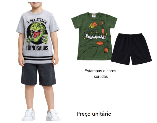 Conjunto Pituki Infantil Masculino Manga Curta Malha