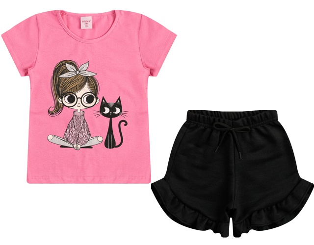 Conjunto Pitiska Infantil Feminino Manga Curta Cotton Short